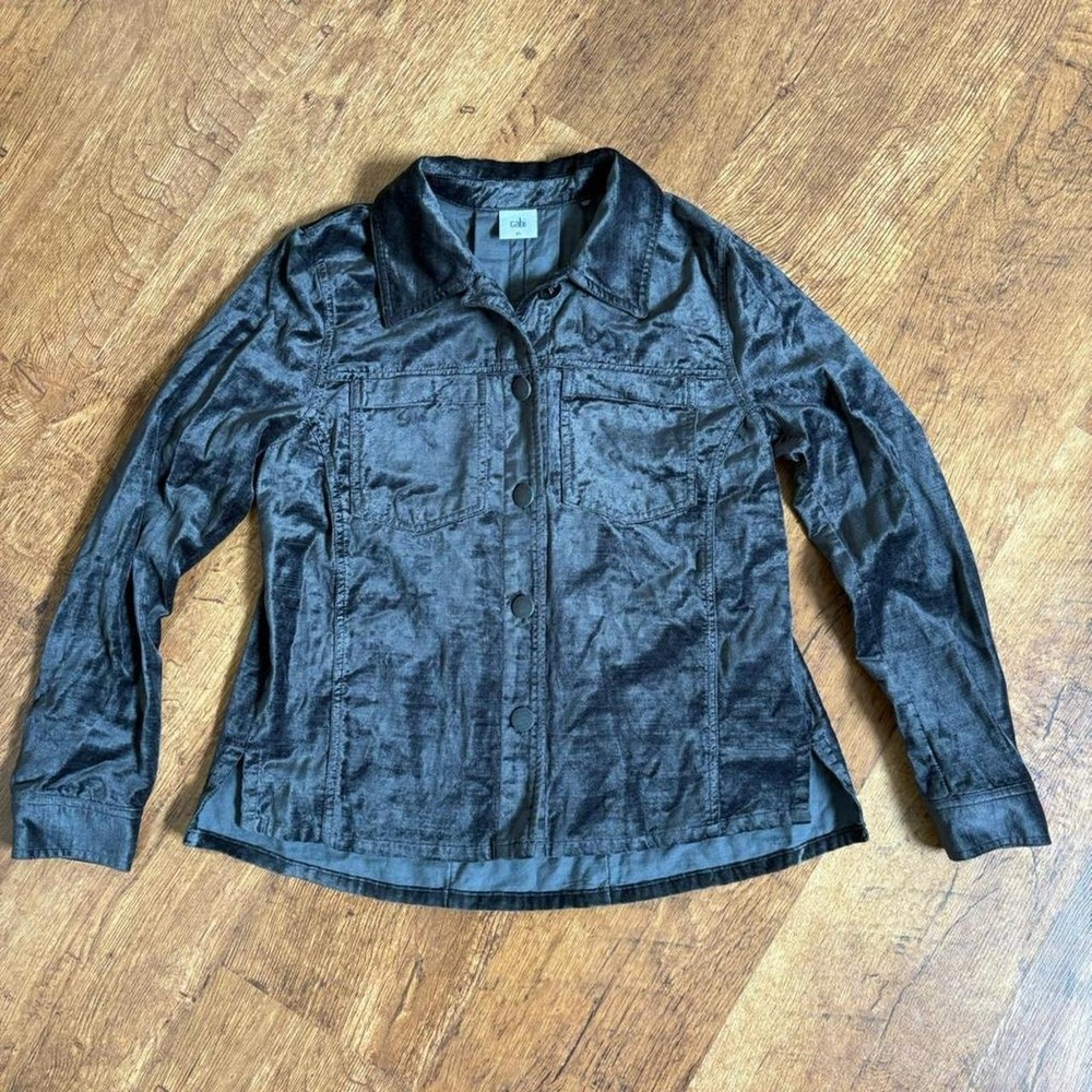 Cabi Black Grey Crushed Velvet Button Up Jacket Grunge Whimsygoth XS 3730
